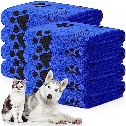 Image of 8 Pcs Dog Towel for Drying, 40 x 24 Inch, Dog Paw and Bone, Dark Blue