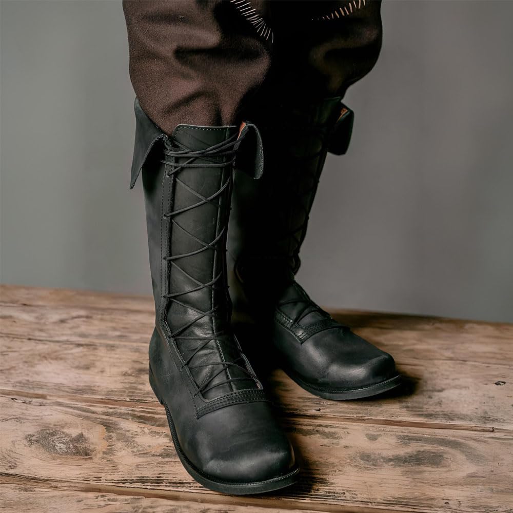 Stivali Da Cavaliere Pirata, Scarpe Medievali in Pelle PU Con Lacci Fatte a Mano per Attività Cosplay