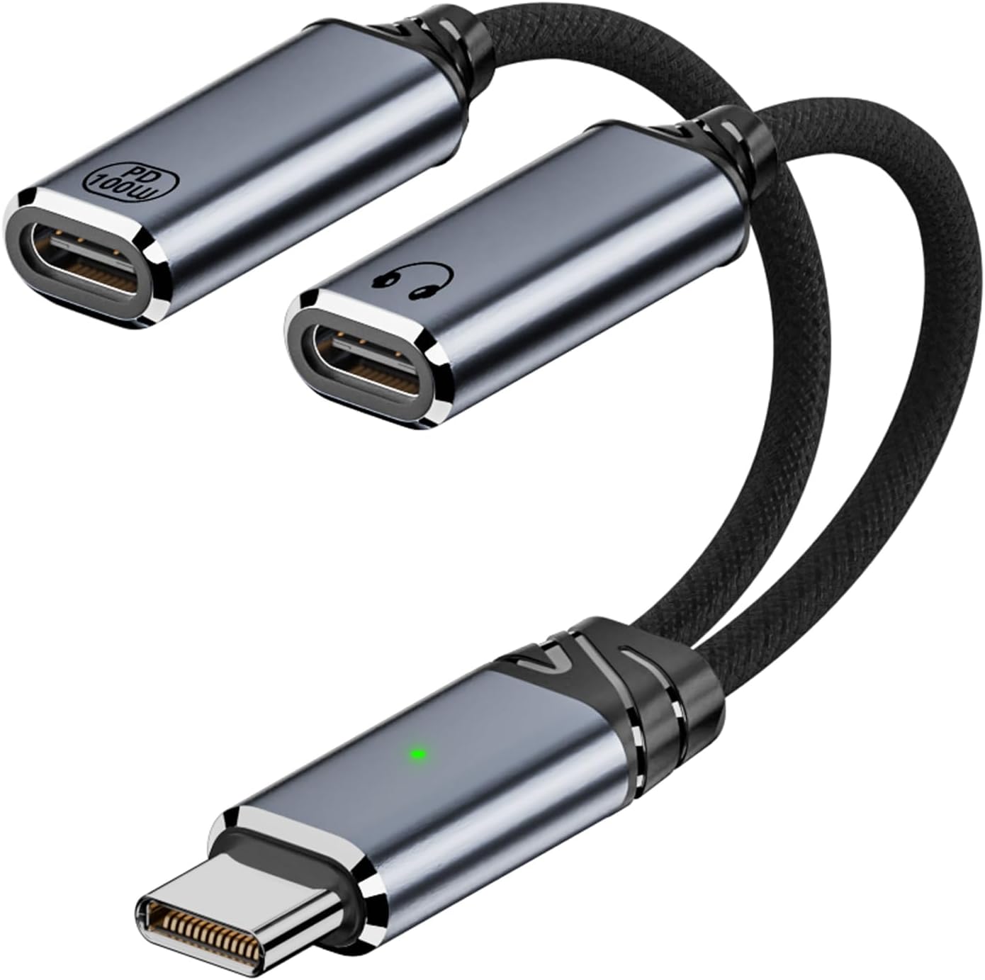 Jadebones USB C Splitter, Dual USB C Headphone and Charger Adapter Audio Dongle Cable with PD 100W Fast Charging for iPhone 16/15 Series, iPad, Galaxy and More - Grey (No for Power and Video Output)