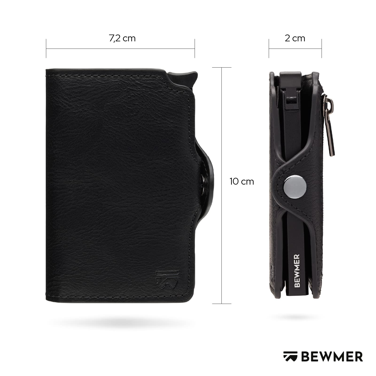 BEWMER Porta Carte di Credito 1 ZIP Schermato | Portafoglio Slim da Uomo e Donna | Porta Tessere e Documenti con Rfid Protection e Fermasoldi in Carbon Fiber (Nero con Zip)