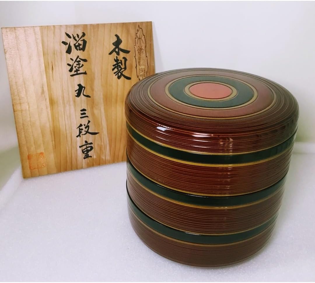木製 溜塗 三段重 お菓子重 漆器 和食器