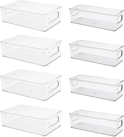 8 Pcs Plastic Storage Bins for Freezer, Pantry, Countertop,