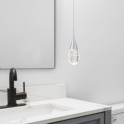 Miniatura 4 de JoollySun Mini lámpara colgante individual Moderna lámpara colgante de techo regulable LED con cristal de burbuja para cocina, isla bar, dormitorio,