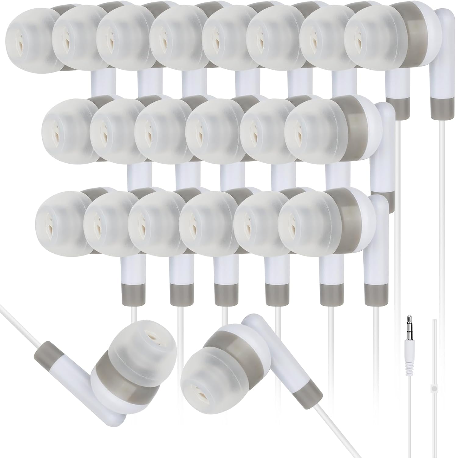 Kids Bulk Earbuds for Classroom School 100 Pack Wholesale Students Wired Earphones 3.5mm Perfect for School Classroom Libraries (White)