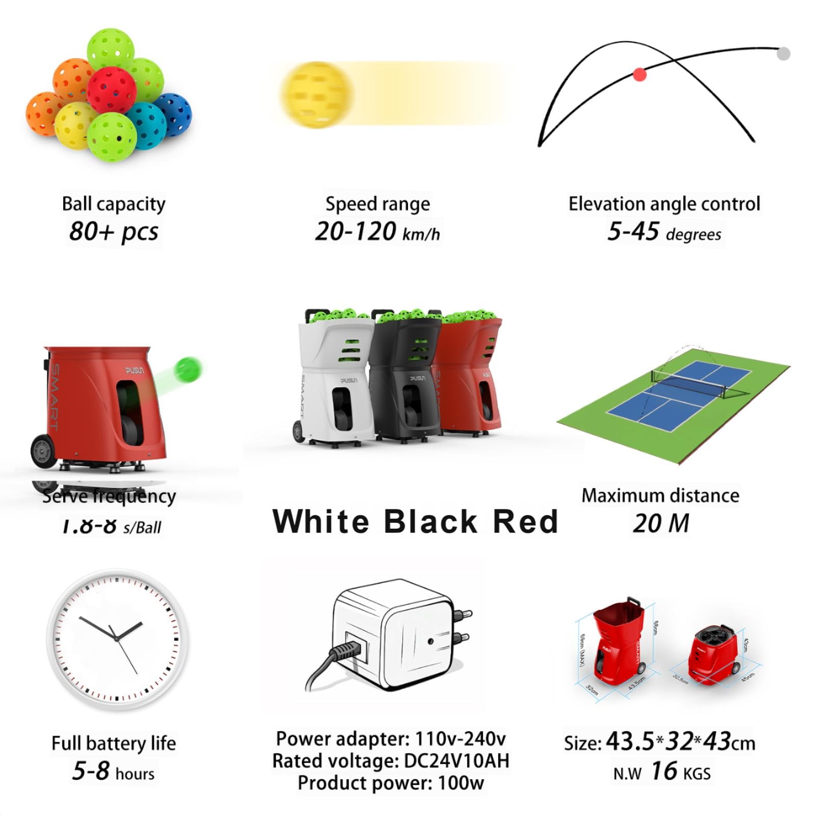 PP-Smart Pro Pickleball-Maschine - 80+ Bälle, 75 MPH, App-Steuerung