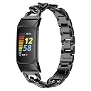 AISPORTS Compatible with Fitbit Charge 6/Charge 5 Stainless Steel Mesh Wrist Strap, Black, 205mm gallery image