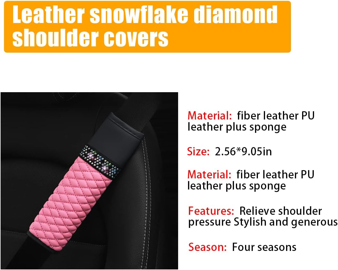 AICEL 2 Pcs Auto Seat Belt Cover, Sparkling Rhinestone Shoulder Strap for a More Comfortable Driving, Harness Pads Protect Your Neck, Accessories Compatible with All Cars and Backpack (Pink) image 3