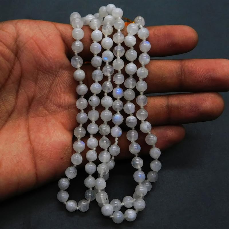 Collar Mala Natural AAA arcoíris blanco 108|Collar Mala con cuentas de oración 108| Mala anudada a mano | Japa Mala| Cuentas redondas de 6 mm | Borla de meditación