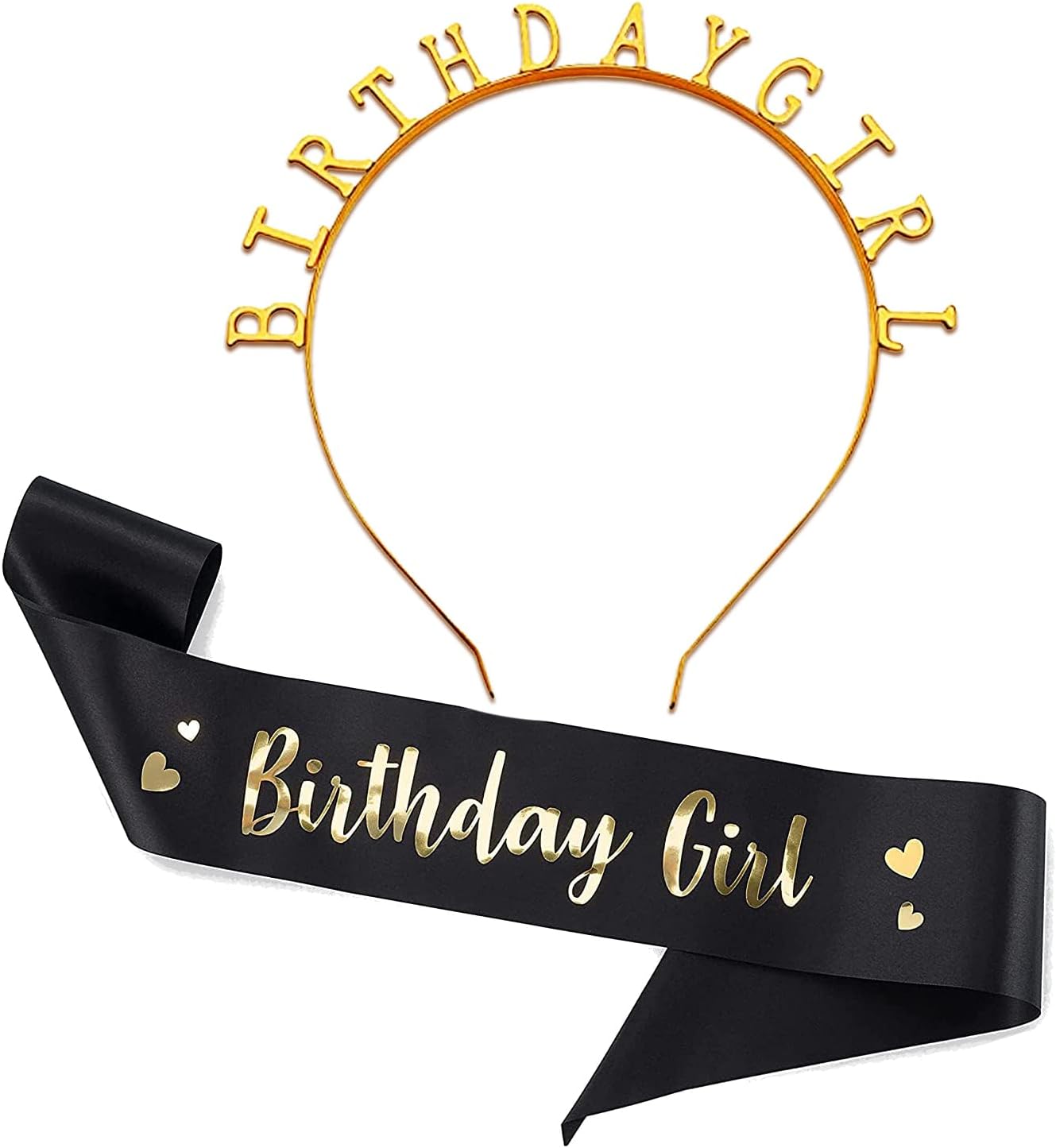 Propsicle Black Birthday Girl Sash & Gold Crown Tiara Set for Women & Girls | Pack of 2 satin accessories with foil lettering and adjustable metal headband for princess queen theme wife sister or friend
