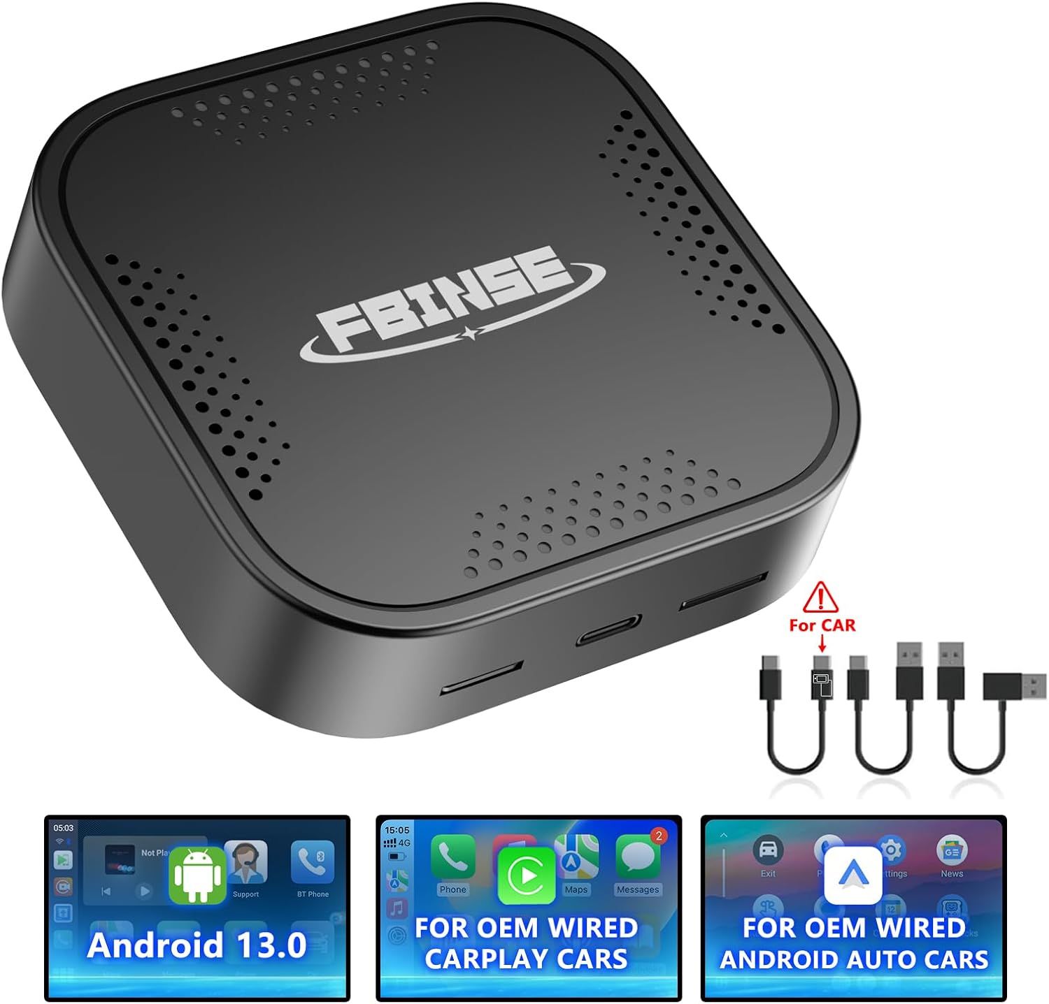 Carplay AI Box, AI Box Carplay Video Device for Car with Wired Carplay/Android Auto, Car Video fBox Supports Wireless CarPlay & Wireless Android Auto, 4GB+64GB
