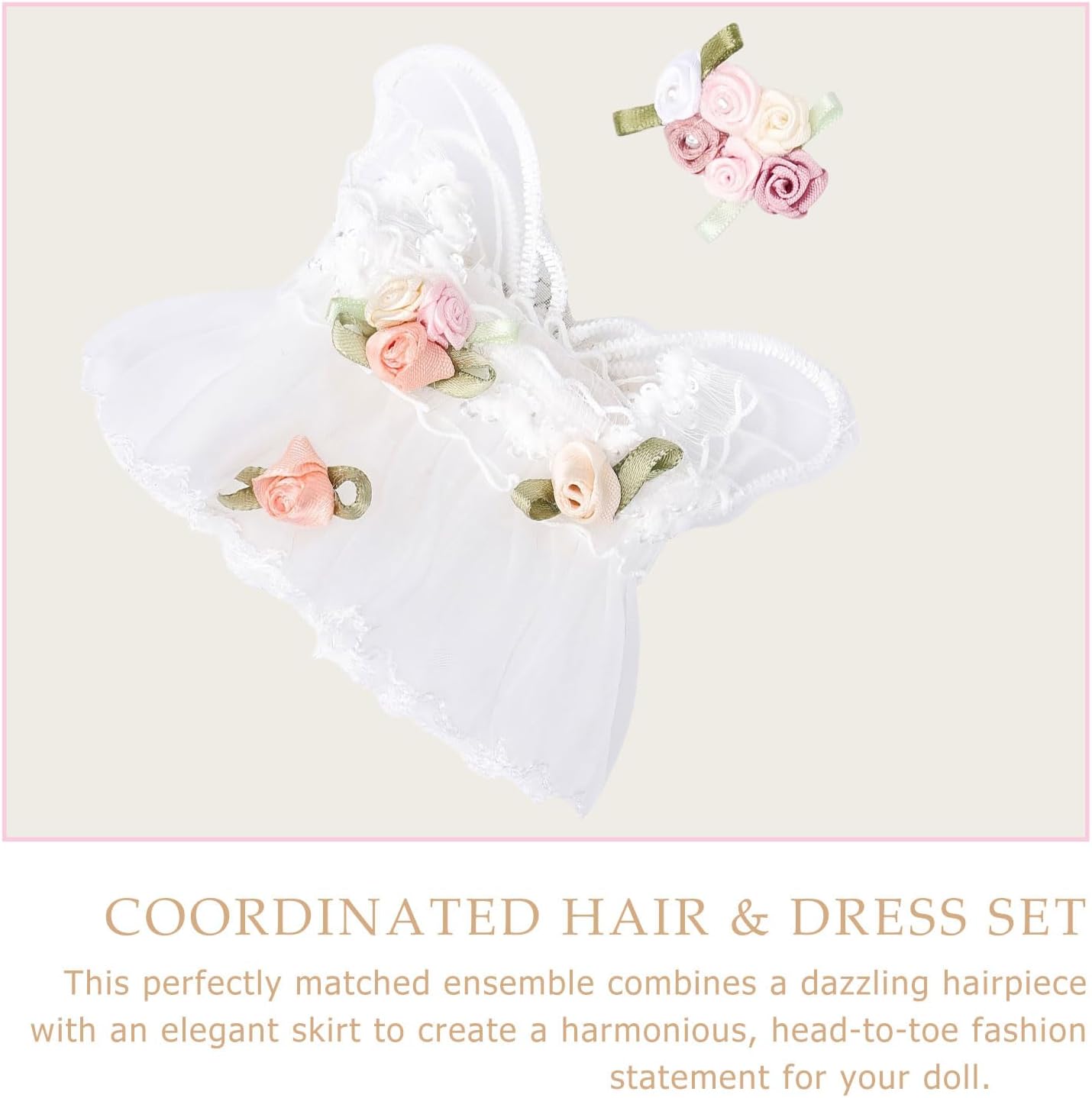 Doll Clothes Set for 15cm/17cm LB Dolls, Princess Dress with Hair Accessory (01.White (Hair Flowers+Dress))