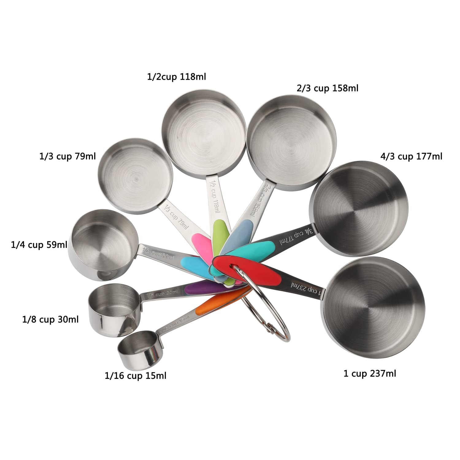 Measuring Cups Set of 8 Stainless Steel Stackable Nesting Measuring Cups for Dry and Liquid Ingredients
