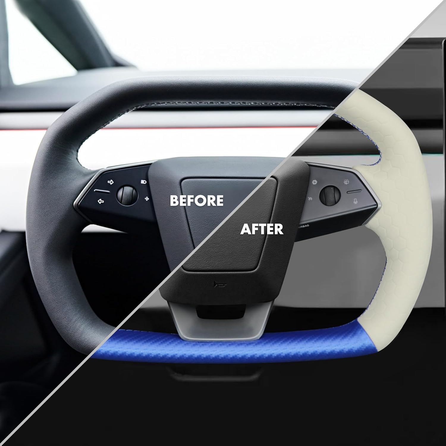 MEWANT Steering Wheel Cover Fit for Tesla Cybertruck 2023 2024 2025 Accessories of Microfiber Leather Steering Wheel Wrap for cybertruck Steering Wheel Accessories