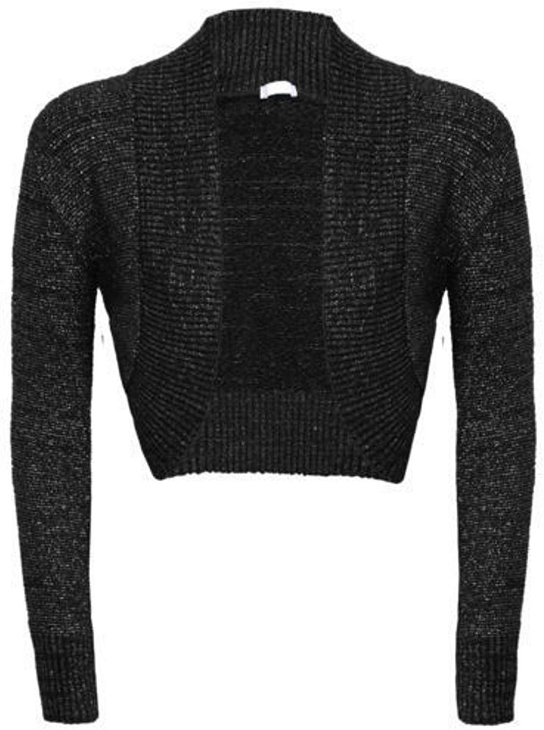 GOSTYLES® Womens Long Sleeve Knitted Lurex Shrug, Ladies Stylish Dressy Cover Up Lightweight Metallic Sparkly Bolero Cardigan (Black, XXL)