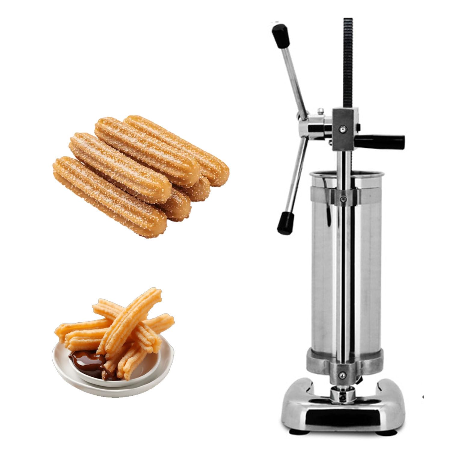 Gewerbliche manuelle Churro-Maschine, 2L/3L spanische Churrera-Maschine & Donut-Füller, 5 austauschbare Düsen, leicht zu reinigender Edelstahl für lateinamerikanische Frucht-Donuts & Churros 3L