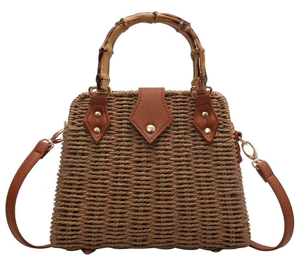 Women Straw Crossbody Bag Handwoven Basket Handbags Summer Beach Weave Shoulder Bag Bamboo Handle Handmade Hobo Purse