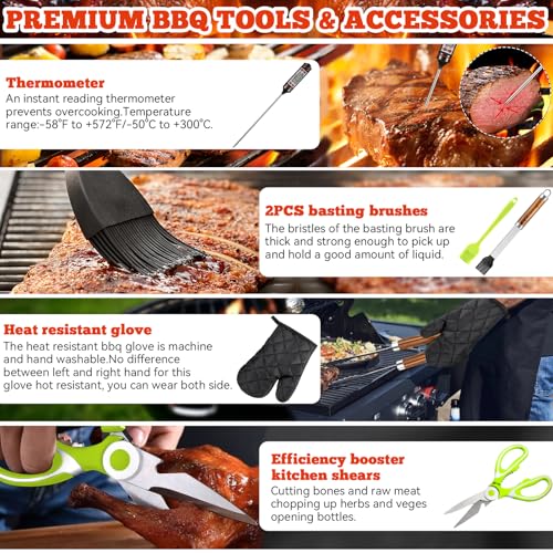 Nxpz Set Barbecue 34 Pezzi, Utensili Da Barbecue In Acciaio Inox, Accessori Da Grill, Con Borsa Di Archiviazione E Tappetini, Regalo Per Uomini, Per Campeggio E Feste All'aperto - 4