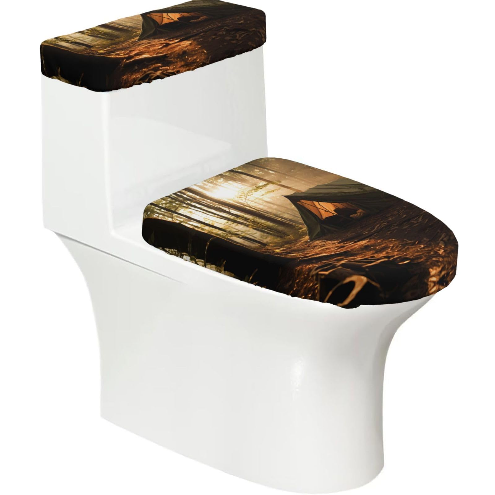 Mrowyc Black Marquee 2-Piece Toilet Seat & Tank Lid Cover Set - Elastic Stretch Design - Universal Fit For U-Shape-O-Shape-Elongated Toilets - Functional Bathroom Decor & Housewarming Gift