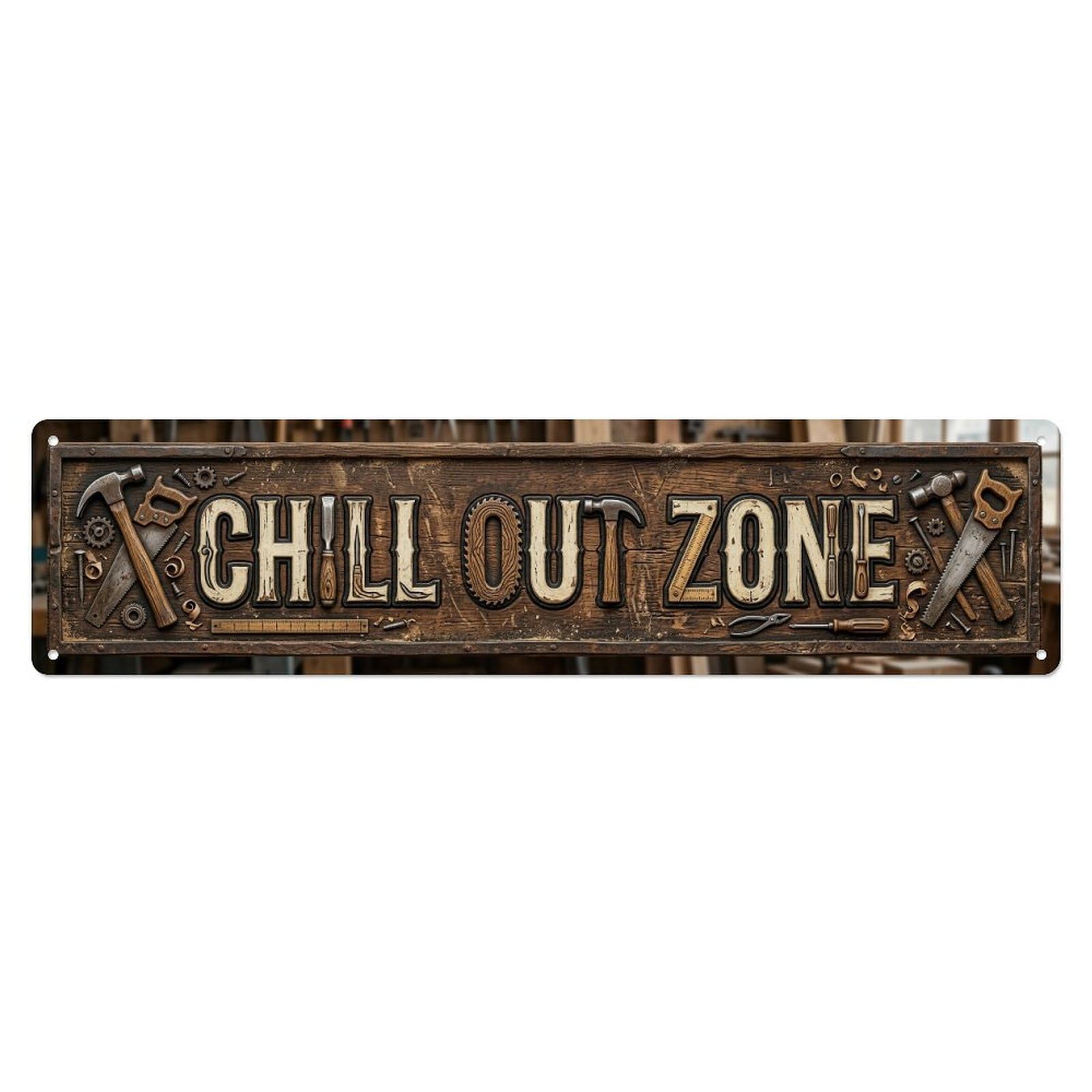 Chill Out Zone Rustic Workshop Metal Tin Skinny Sign Plaque Wall Decor for Cafe, Club Bar, Office, Home Garden Metal Poster 4x16Inch