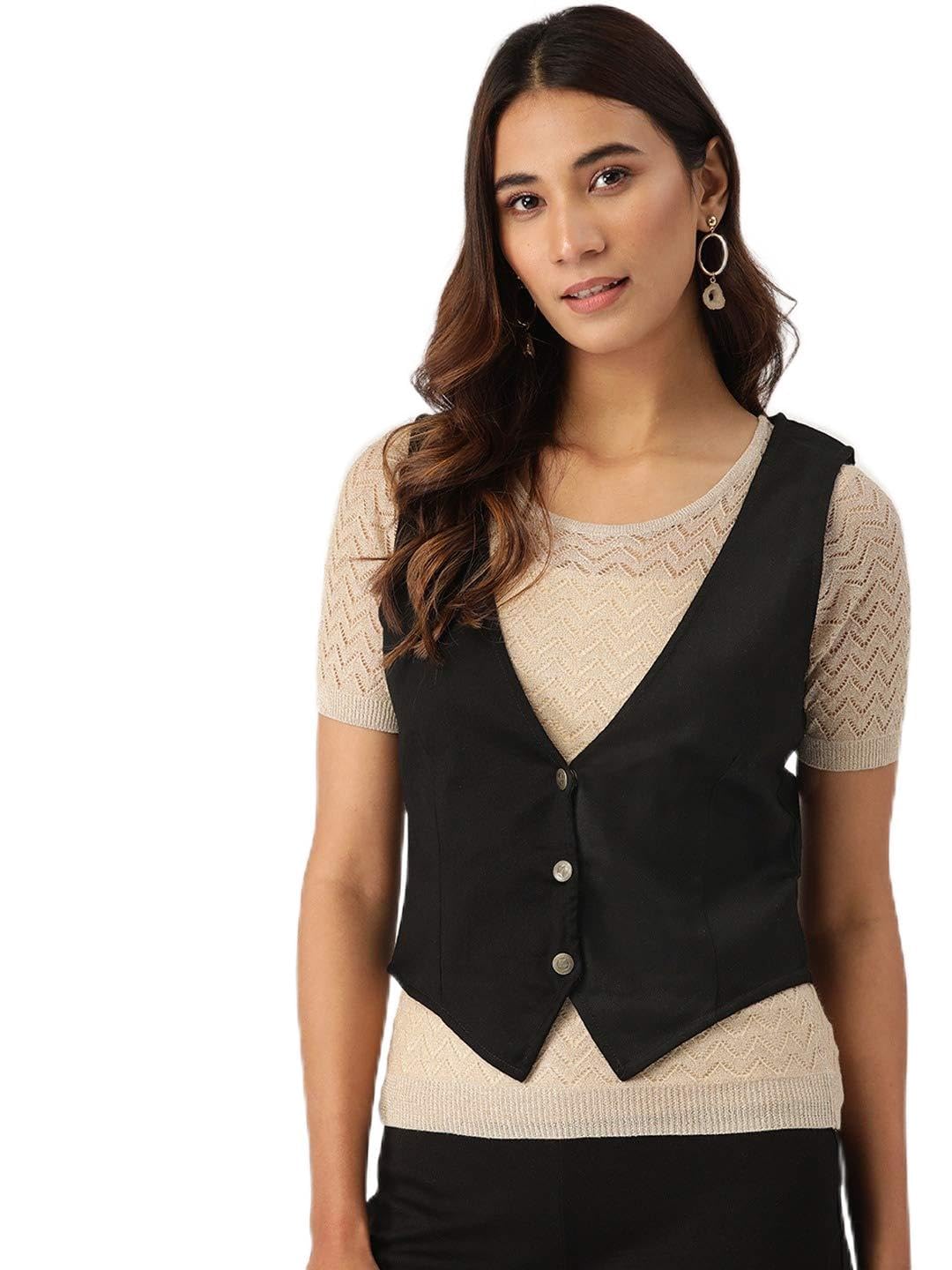 Women Black Solid Lightweight Waistcoat