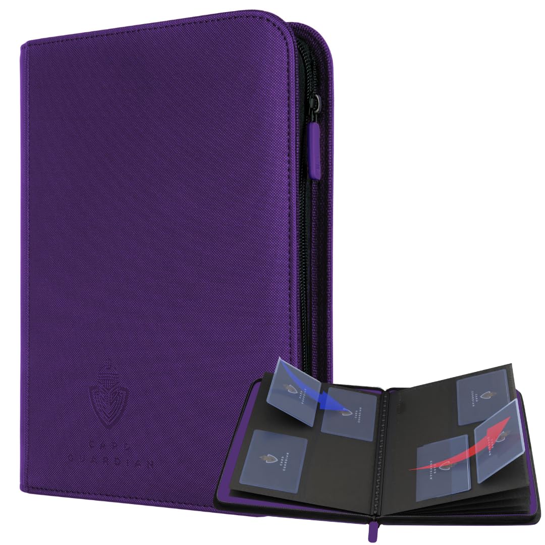 Card Guardian Purple - Premium 4 Pocket Card Binder 160 Side Loading Pocket With Zipper For Trading Card Games Tcg (Purple)