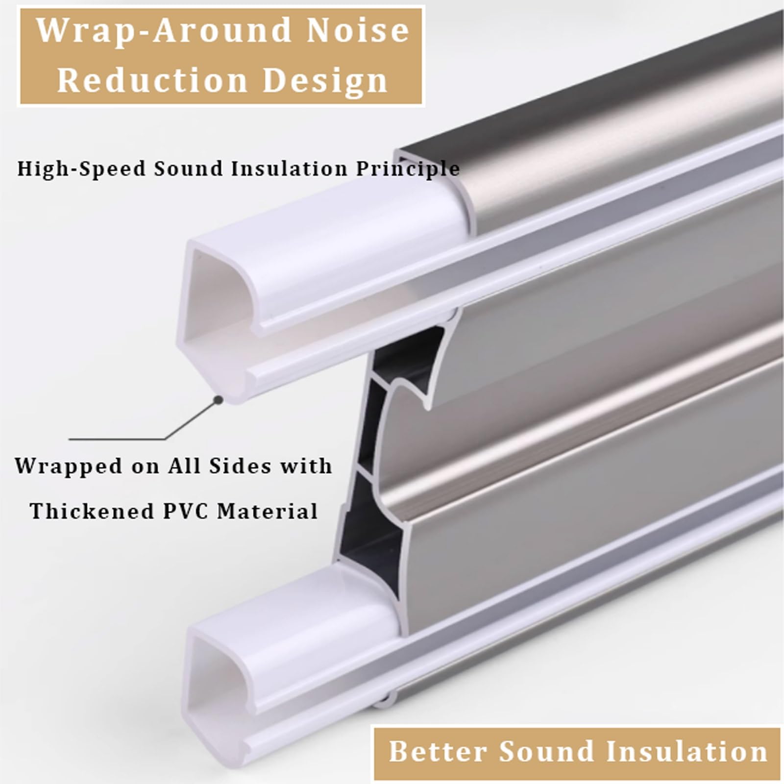 Tringle à rideaux double en aluminium avec bandes insonorisantes pour salle de bain, chambre à coucher, camping-car - Rail coulissant lisse - 150 cm - Doré