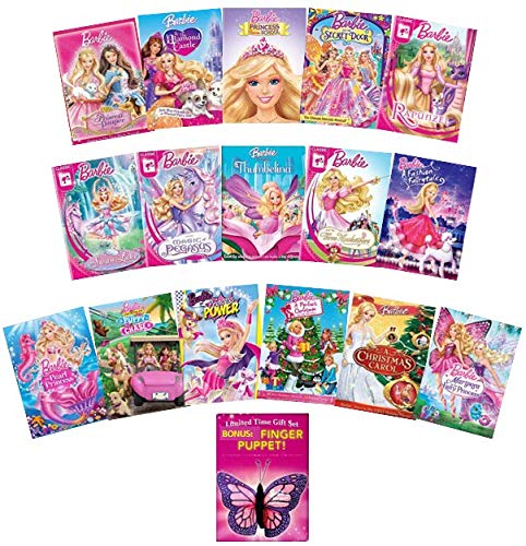 Barbie 16-Movie DVD Collection: Pearl Princess Puppy Chase Mariposa Princess Power Perfect Christmas Xmas Carol Princess Pauper Diamond Castle Charm School Secret Door + More AND Bonus Finger Puppet