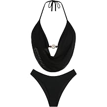 ZAFUL Womens Two Piece Bikini Sets Halter Cowl Neck Ruching Swimsuit