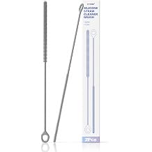 YOTIME Straw Cleaner Brush Extra Long 12.6 inch, 2Pcs Reusable Silicone Straw Brush for Sippy Cup, Water Bottle and Tubes, 6mm+9mm, Gray