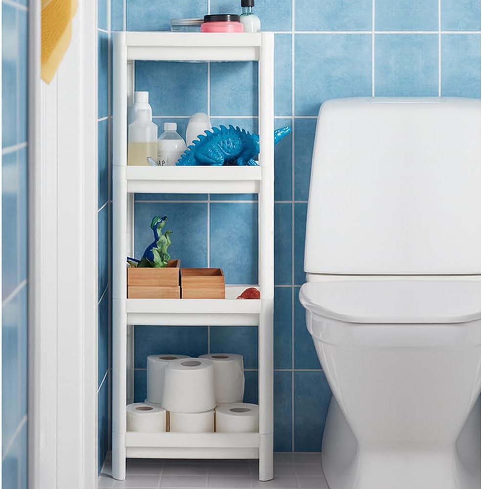 home stuff 4 Tier Bathroom Shelf,Bathroom Rack, Shelves Organizer, for Laundry Pantry Kitchen Narrow Places, Rolling Utility Shelf for Small Spaces, Corner Areas & Tight Places Size 40x15