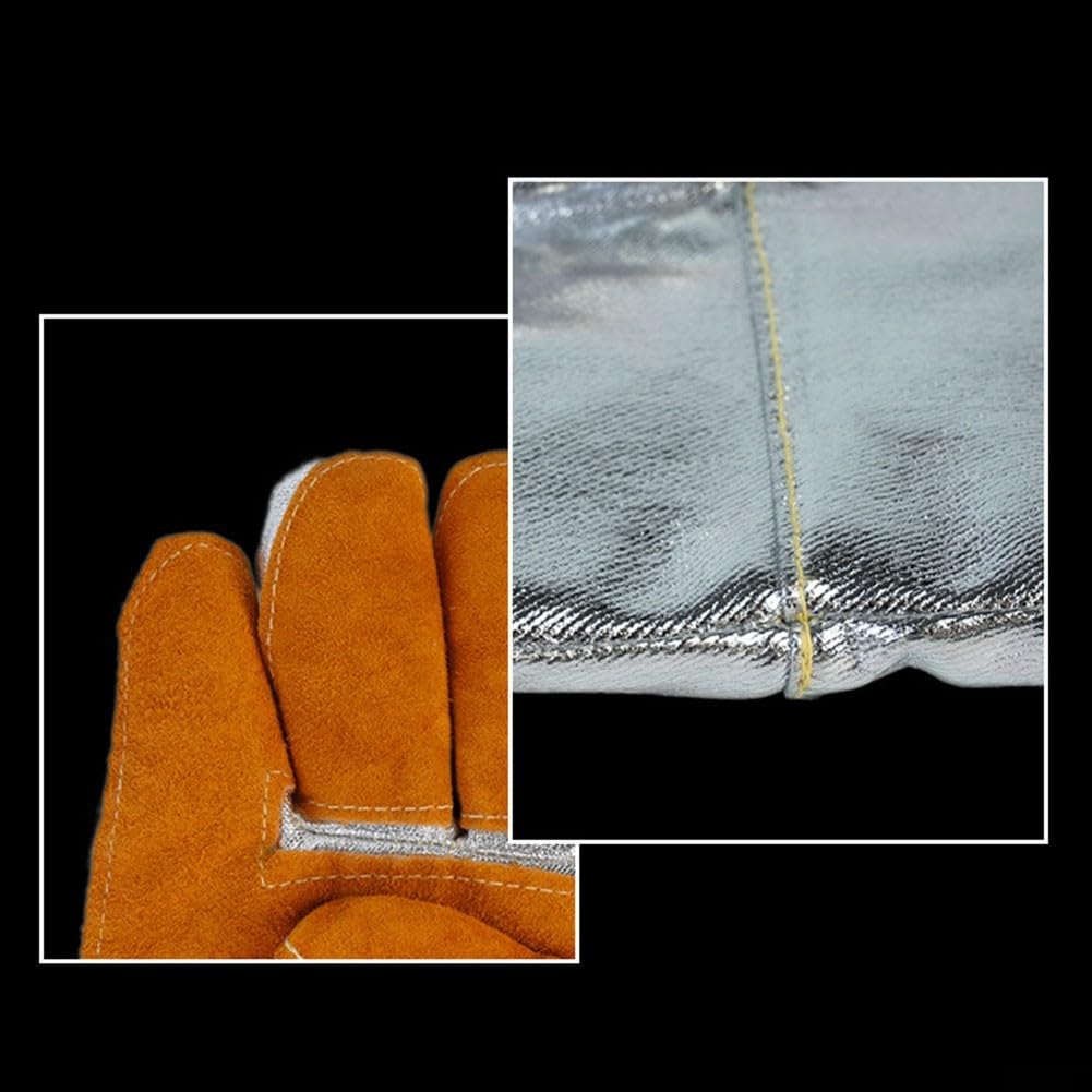Guantes industriales para soldar hechos de papel de aluminio y cuero de vaca que proporcionan aislamiento térmico ignífugo y resistente a las quemaduras protección para barbacoa y para soldadura