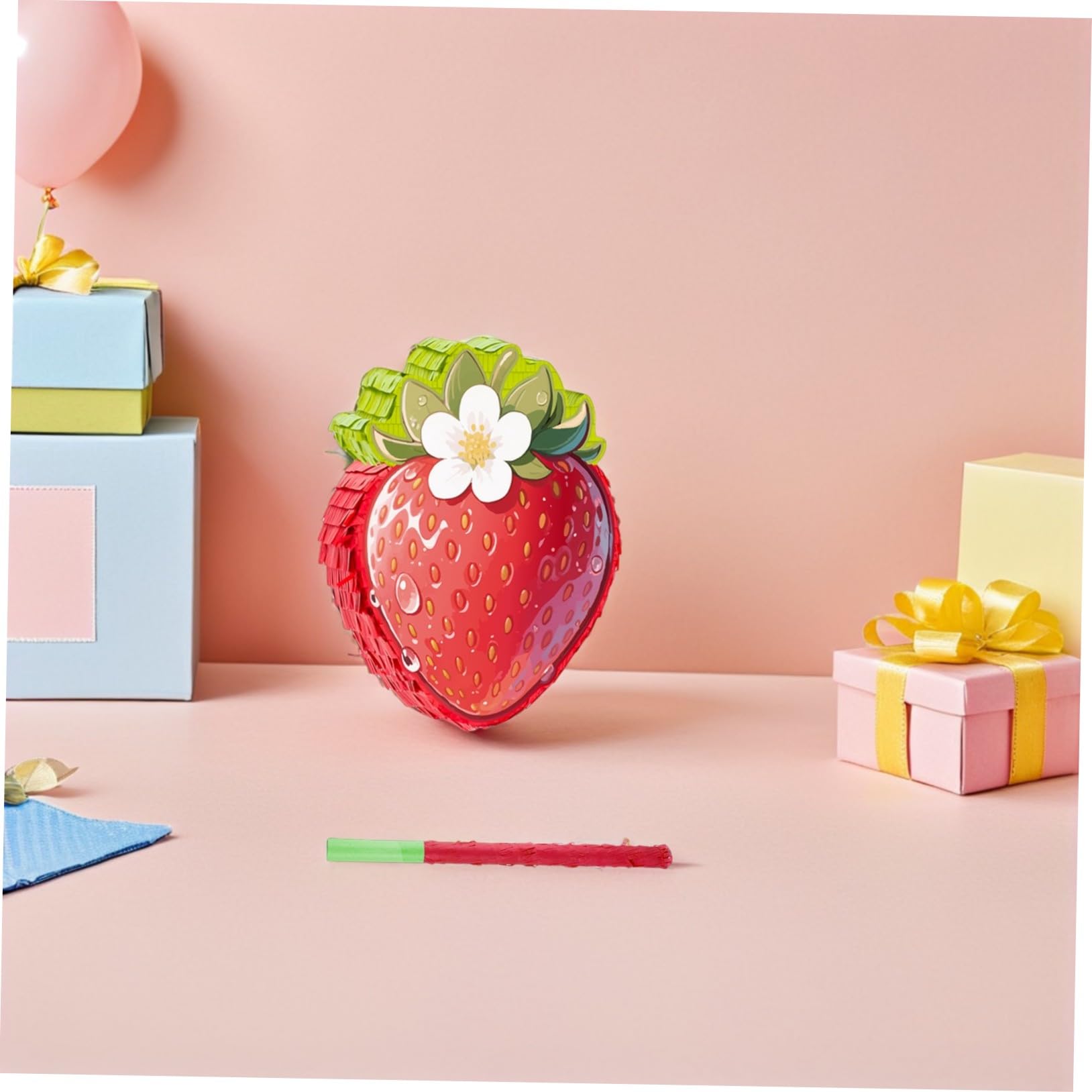Rote Erdbeer-piñata mit Stock und Augenbinde für Stabile Papp-piñata mit Krepppapier Geeignet für Geburtstagsfeiern Babyshowers Cinco De Mayo und Sommer-partyspiele