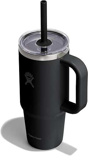Hydro Flask 24 Oz Travel Tumbler with Handle, Clear Lid and Straw - Insulated Stainless Steel in 24 Oz Black Tonal