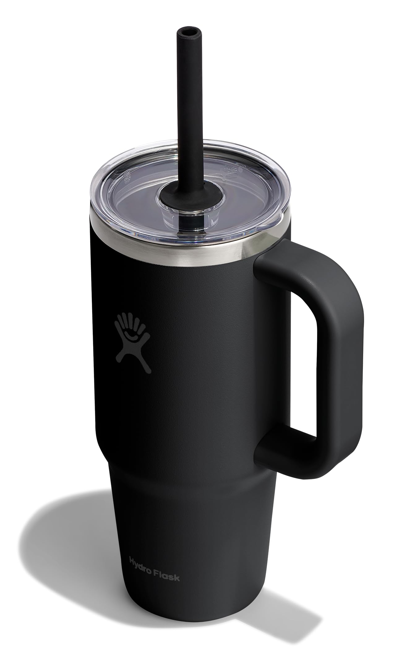 Travel Tumbler with Handle, Clear Lid and Straw - Insulated Stainless Steel