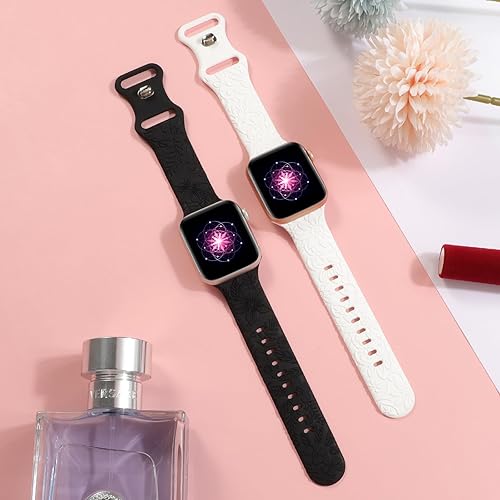 Miniatura 4 de Correa deportiva de silicona con grabado floral compatible con Apple Watch de 1.575 in, 1.614 in, 1.496 in, 1.654 in, 1.732 in, 1.772 in y 1.929 in