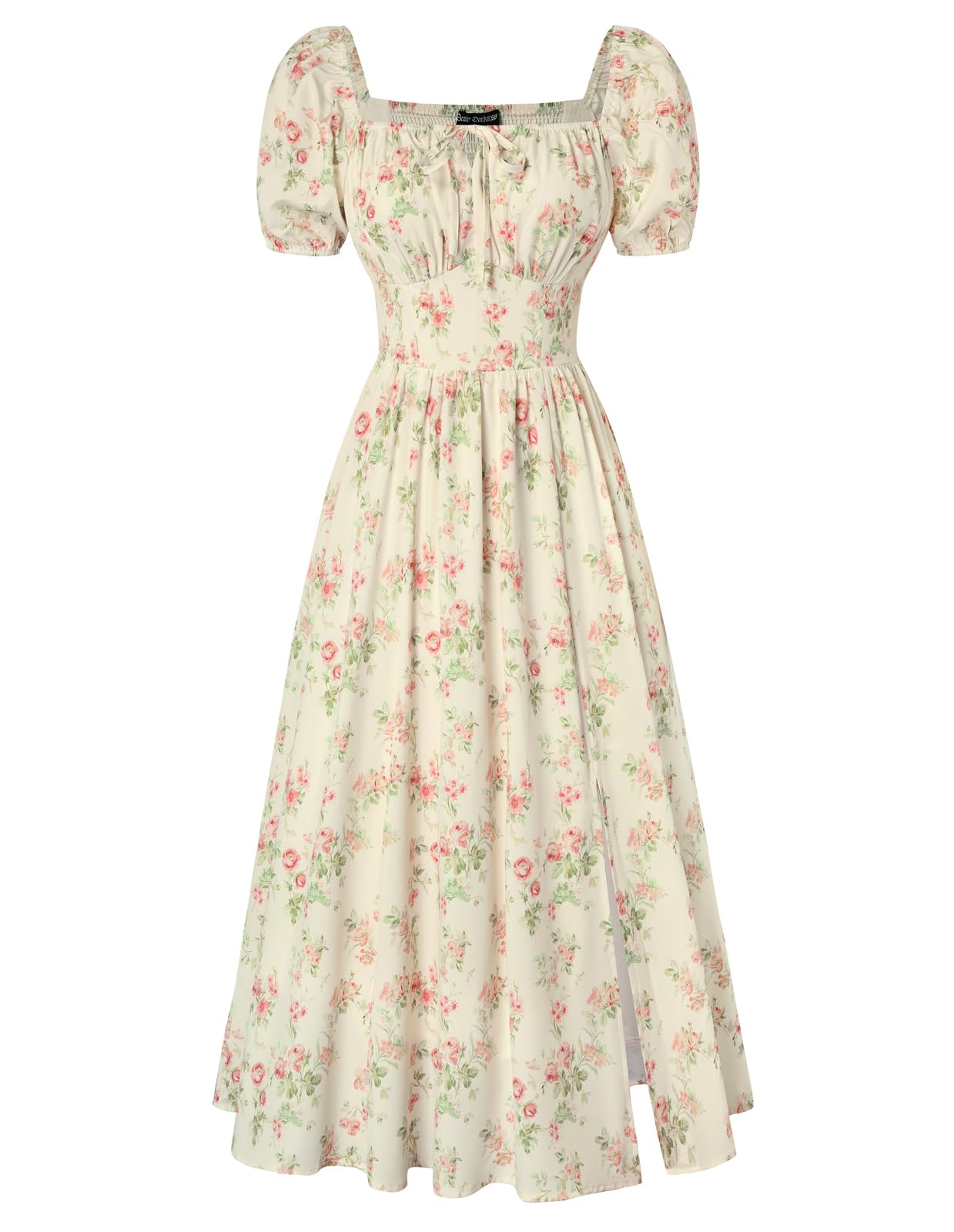 Scarlet Darkness Summer Spring Split Floral Corset Midi Dress with Pockets
