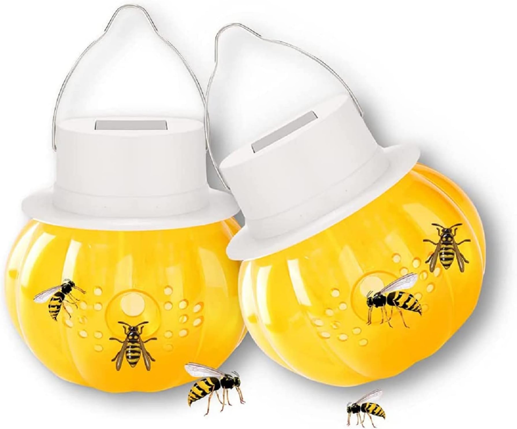 Excefore Wasp Trap Outdoor Hanging, 2 Pack Yellow Jacket Trap, Solar Wasp Repellent Carpenter Bee for Outside, Non-Toxic Reusable Hornet Traps Wasp Killer with Light Trapping Wasp,Hornet,Bee,Insects