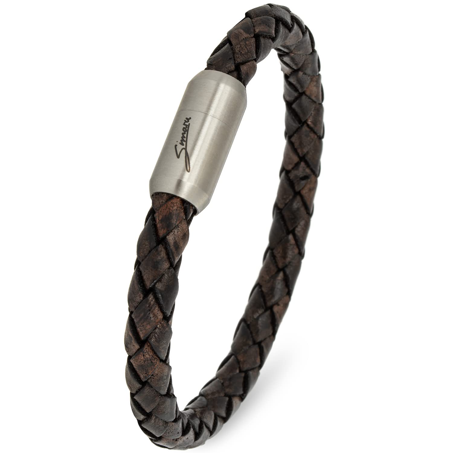 Simaru Echt leren armband met magneetsluiting van roestvrij staal, uniseks, gemaakt in de EU, wikkelarmband voor dames en heren, huidvriendelijk, Lichtbruin