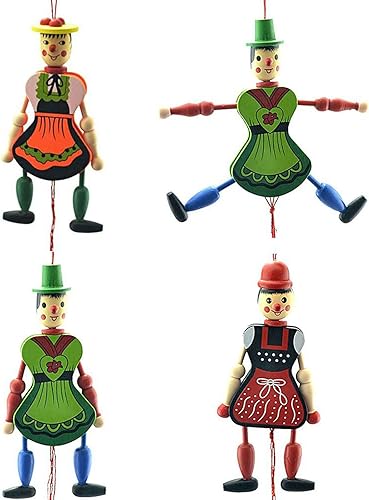 Miniatura 1 de Fnjuucw 4 marionetas de cuerda de payaso, divertidos muñecos de madera de marionetas movibles, manos y pies, para decoración colgante de adornos,