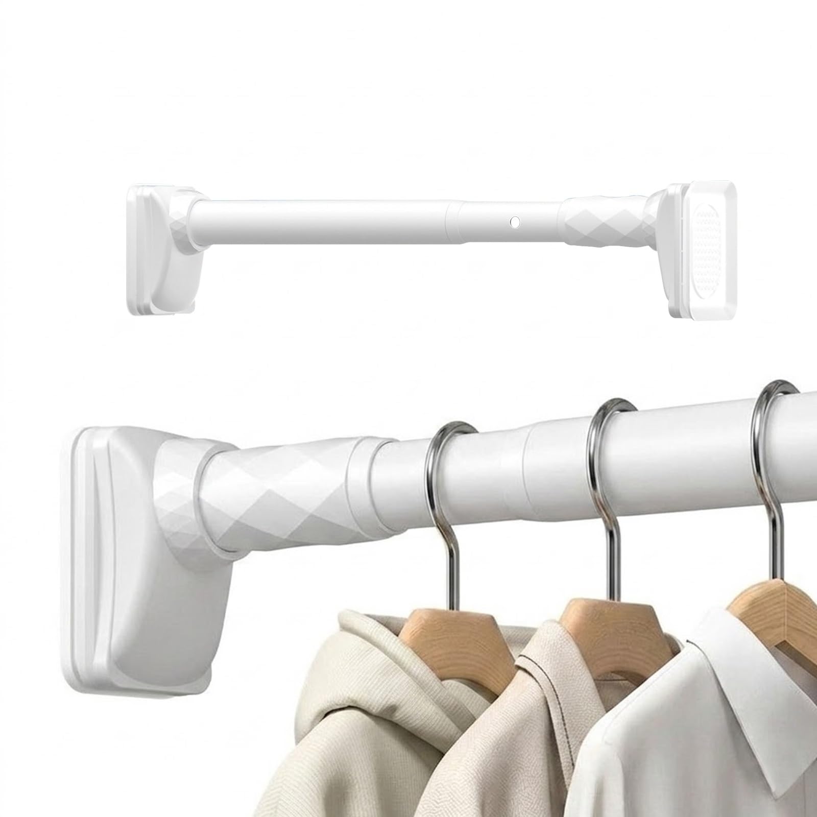 Duschvorhangstange ohne Bohren 40-350 cm Verstellbare Teleskopstange Zum Klemmen Ausziehbar Gardinenstange Edelstahl Klemmstange(Weiß,102-138in//260-350cm)