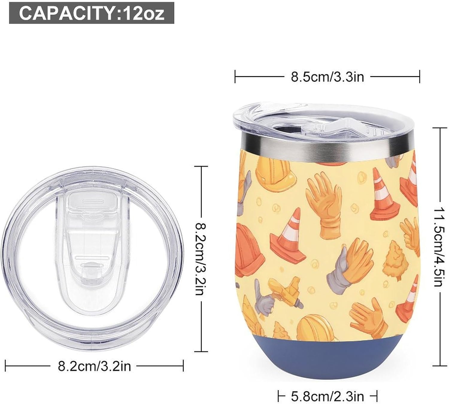 Labor Tools Traffic Cones Hard Hats Insulated Drinking Cup Stainless Steel Coffee Mug Wine Tumbler with Lid 12OZ