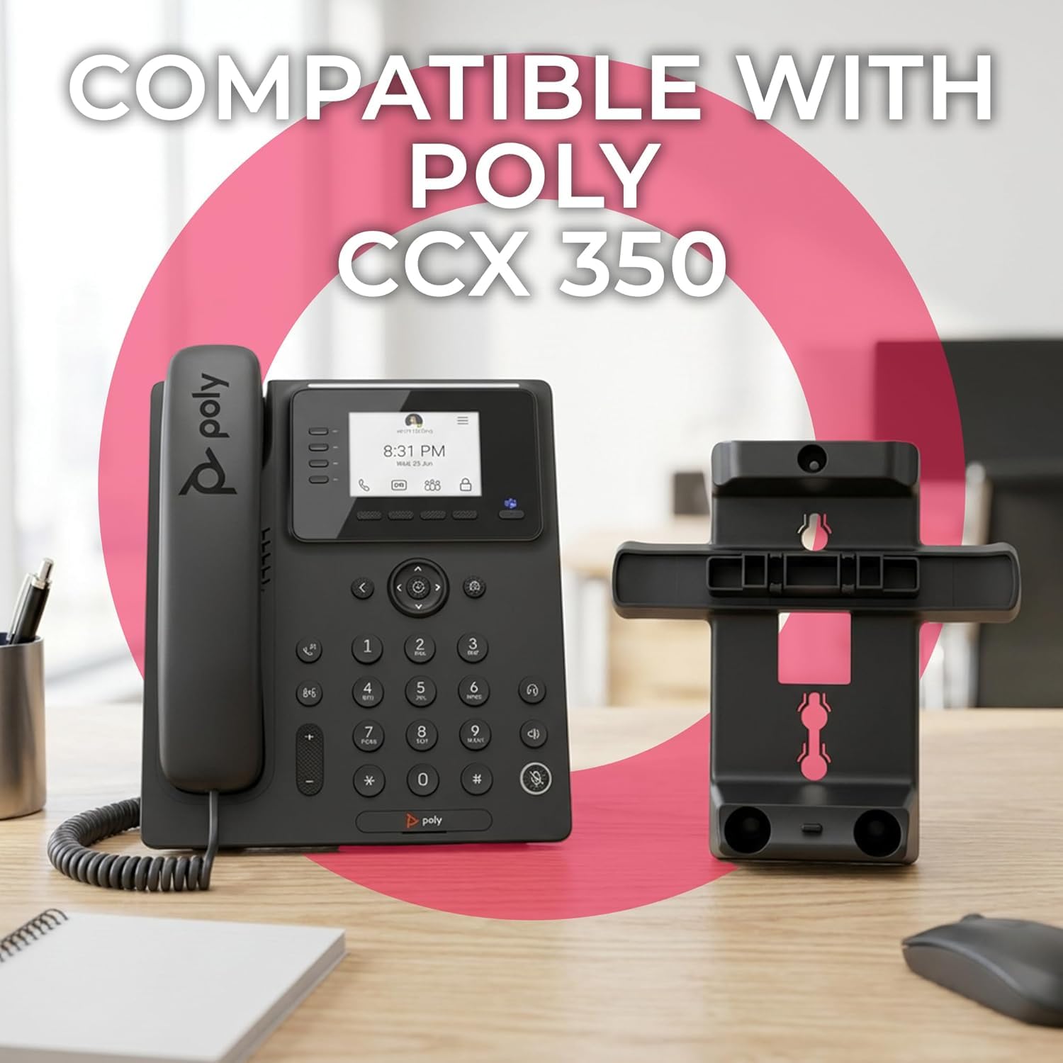 Poly CCX 350 - Soporte de pared para teléfono de escritorio CCX 350 solamente, no es compatible con otros modelos de polietileno, ajuste preciso para estaciones de trabajo y áreas comunes, fácil