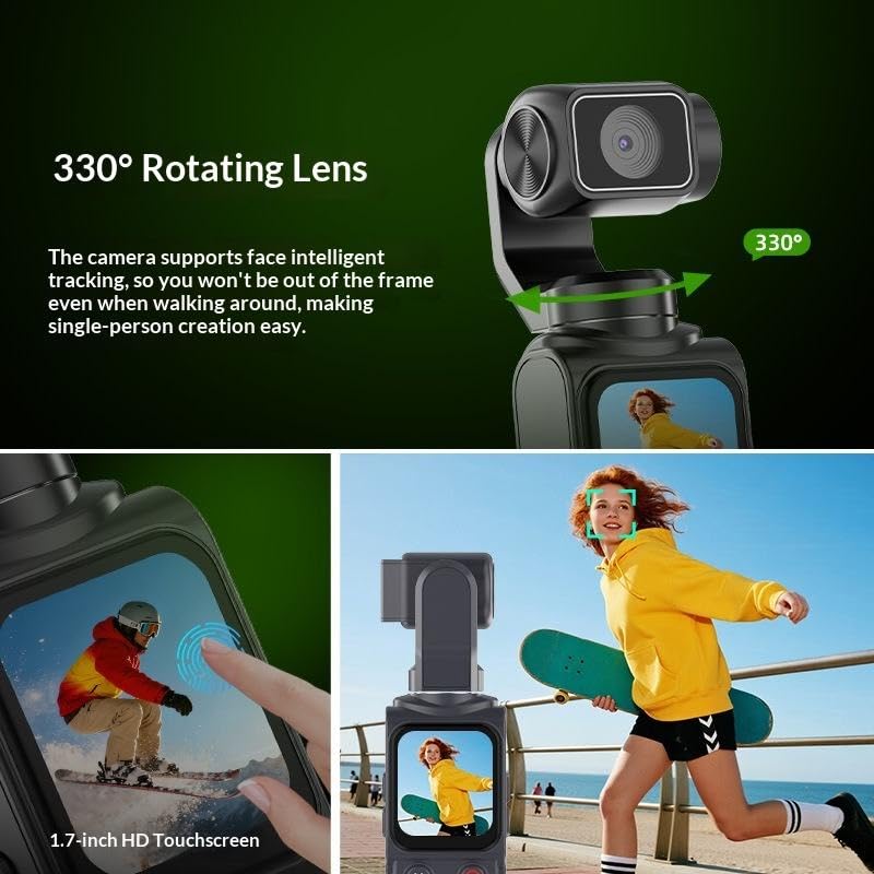 Image of AUSHA 4K Smart Vlog Camera with 330 AI Face Tracking, Handheld Gimbal Stabilizer, WiFi Connectivity, 1.72 inch Touchscreen, 2400mAh Battery, Portable Mini Camera for YouTube, Reels & Live Streaming