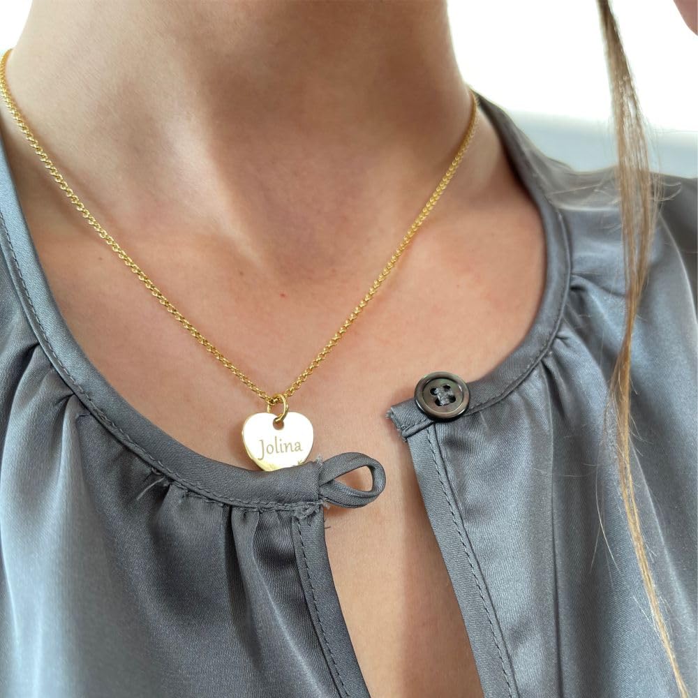 Goldkette mit Herz Anhänger & Gravur Halskette Gold Namen Schmuck Namenskette Herzkette Silberschmuck personalisiert