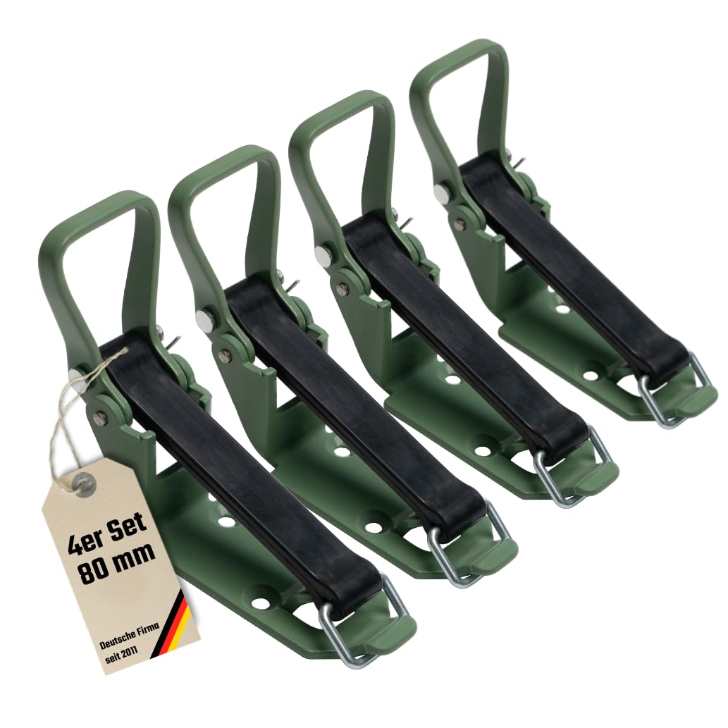 LOADCARE Locking Bearing Shovel Holder Spade Holder Axe Holder Broom Holder Tension Lock Device Holder Garden (4 Pieces 80 mm Olive Green)
