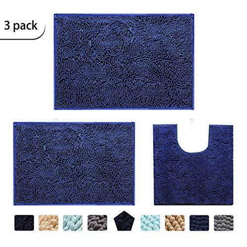 KINMEGO 3 Pieces Bathroom Rugs Set, Super Absorbent Luxury Shaggy Chenille Bath Mats