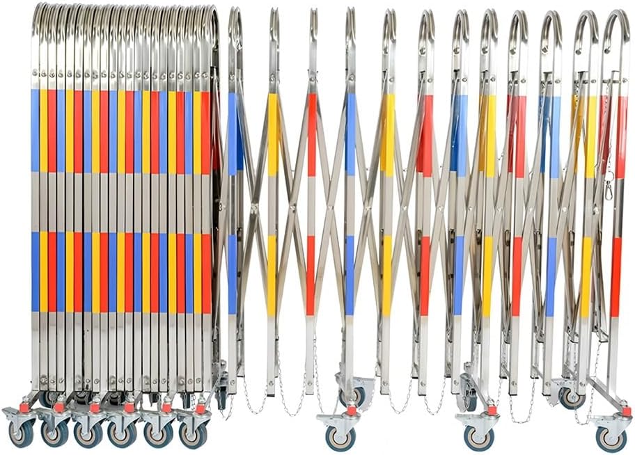 Retractable Mobile Safety Barrier - Expandable Stainless Steel Outdoor Fence with Wheels for Driveway, Garden, School, Garage - 1.1x0.4x4 m, Portable Safety Solution