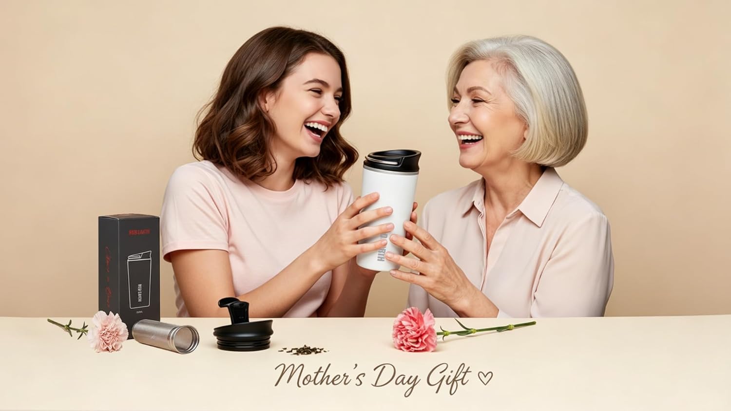 GiNT 17oz Travel Mug with Infuser and Two Lids. Vacuum Insulated 316 Stainless Steel Coffee Mug. Dishwasher Safe Mug with Tea Strainer for Hot and Cold Brew Coffee or Tea(White)