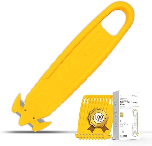 T TOVIA SK2 - Juego de 100 cortadores de cajas de seguridad, de acero inoxidable, con divisor de cinta para cajas de cartón, envoltura, correas,