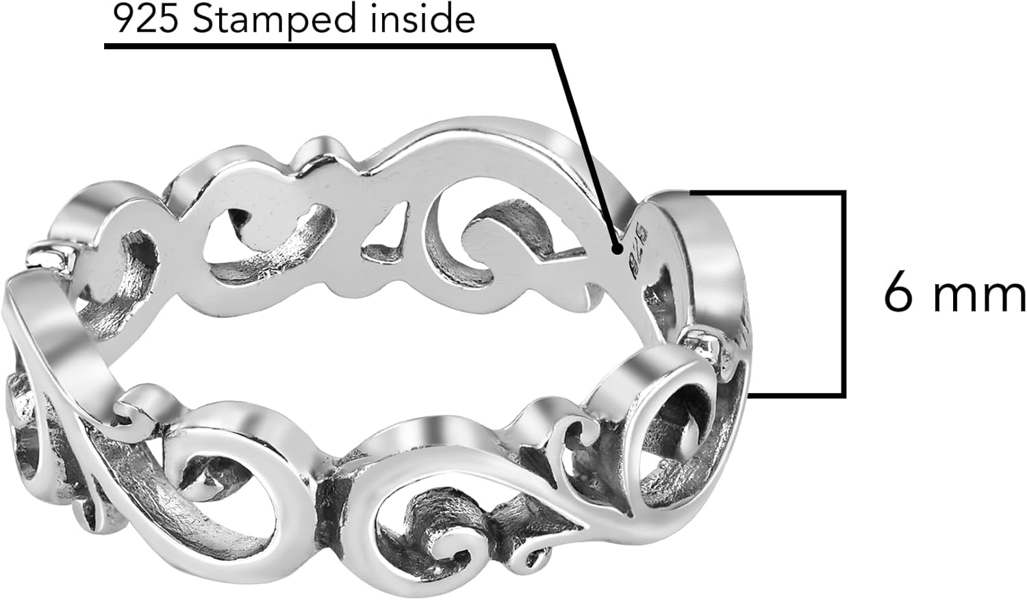 AeraVida 925 Sterling Silver Filigree Ring – Handmade .925 Oxidized Swirl Band with Vintage All-Around Design – Artisan Boho Jewelry Gift